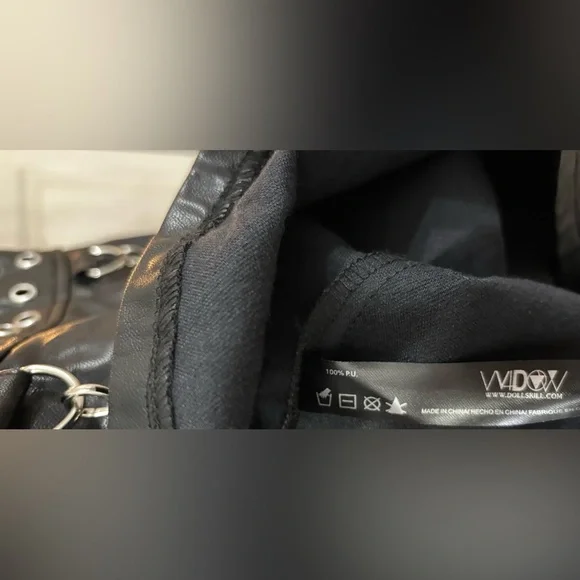 Widow Dolls Kill Black Faux Leather Mini Dress Size Small Gothic Grunge Punk - Picture 14 of 16